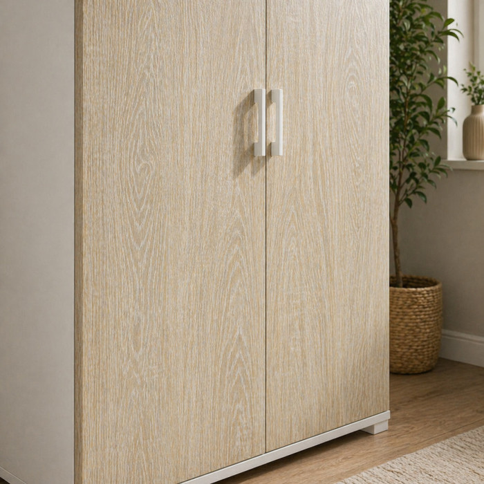 Mobile armadio 2 ante texture 3d 4 ripiani L90xP45xH195 cm COMPOS Bianco/Rovere