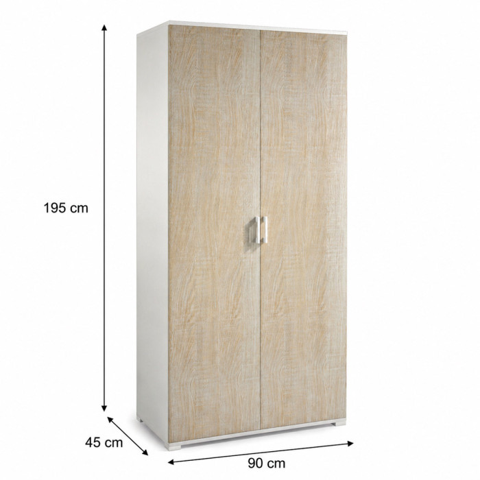 Mobile armadio 2 ante texture 3d 4 ripiani L90xP45xH195 cm COMPOS Bianco/Rovere