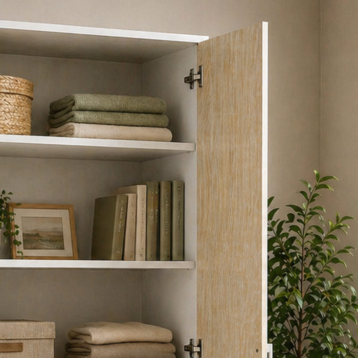 Mobile armadio 2 ante texture 3d 4 ripiani L90xP45xH195 cm COMPOS Bianco/Rovere