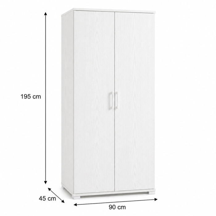 Mobile armadio 2 ante texture 3d 4 ripiani L90xP45xH195 cm COMPOS Bianco