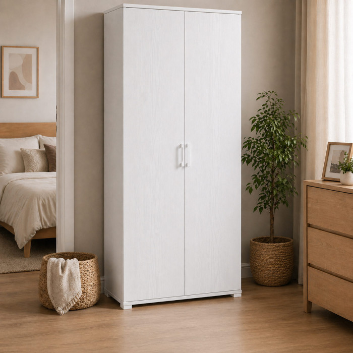 Mobile armadio 2 ante texture 3d 4 ripiani L90xP45xH195 cm COMPOS Bianco