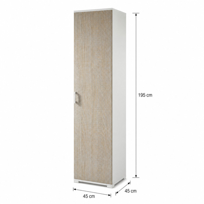 Mobile armadio 1 anta colonna cucina multiuso 4 ripiani L45xP45xH195 cm COMPOS Bianco/rovere