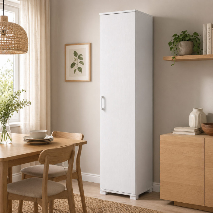 Mobile armadio 1 anta colonna cucina multiuso 4 ripiani L45xP45xH195 cm COMPOS Bianco frassinato