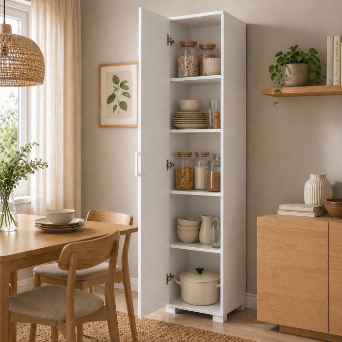 Mobile armadio 1 anta colonna cucina multiuso 4 ripiani L45xP45xH195 cm COMPOS Bianco frassinato