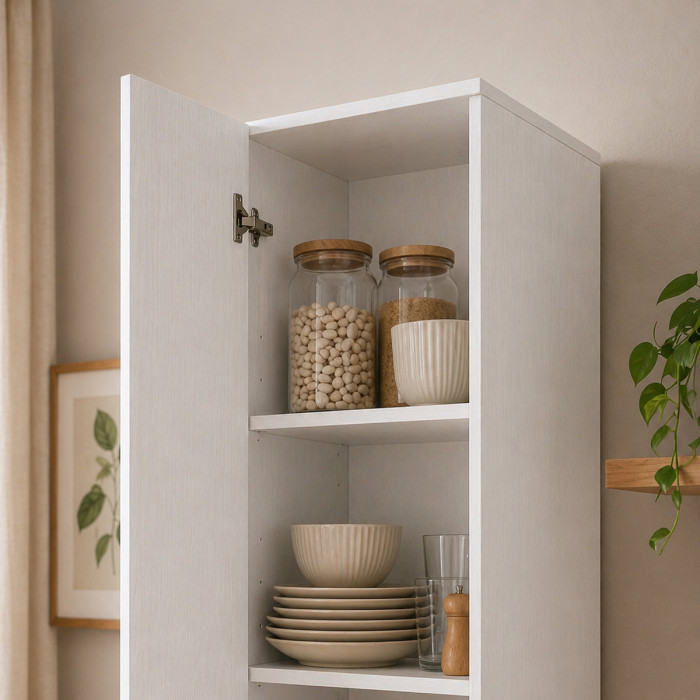 Mobile armadio 1 anta colonna cucina multiuso 4 ripiani L45xP45xH195 cm COMPOS Bianco frassinato