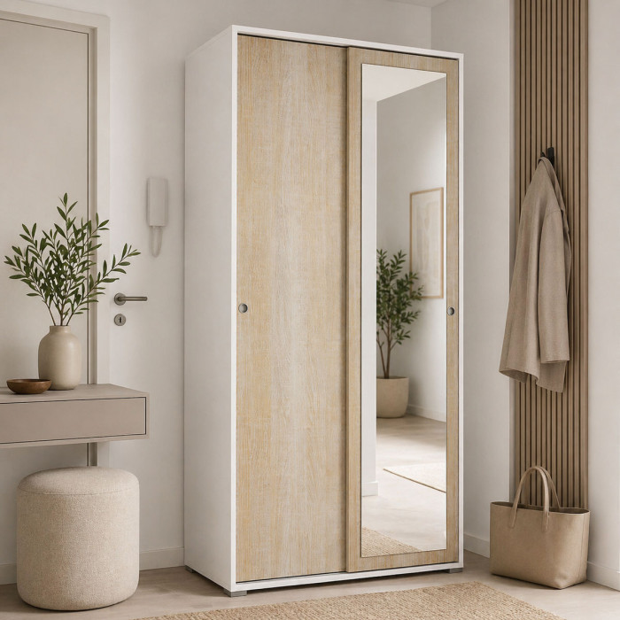 armadio-per-casa-ingresso-anta-scorrevole-con-specchio-L90xP45xH195-slide-rovere