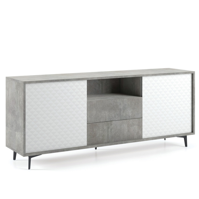Mobile porta tv madia 2 ante 2 cassetti L184 x P45 x H77 cm PASSWORD Beton/Bianco