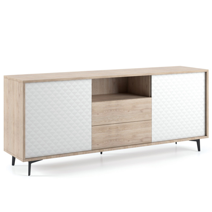 Mobile porta tv madia 2 ante 2 cassetti L184 x P45 x H77 cm PASSWORD Rovere/Bianco