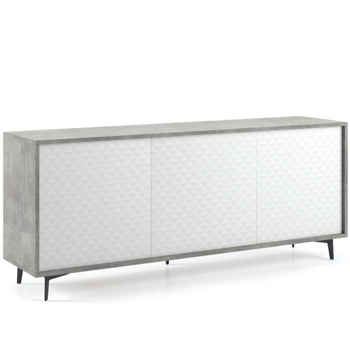 Mobile madia credenza porta tv 3 ante con ripiani interni L184 x P45 x H77 cm PASSWORD Beton/Bianco