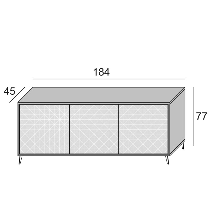 Mobile madia credenza porta tv 3 ante con ripiani interni L184 x P45 x H77 cm PASSWORD Beton/Bianco
