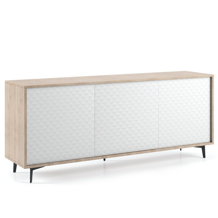 Mobile madia credenza porta tv 3 ante con ripiani interni L184 x P45 x H77 cm PASSWORD Rovere/Bianco
