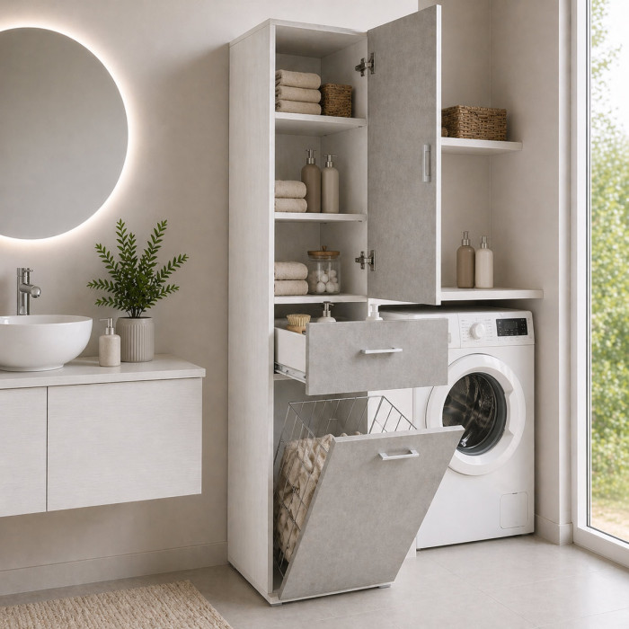 Mobile colonna lavanderia cesto porta biancheria L45xP32xH195 cm LAUNDRYCOMPOS cemento