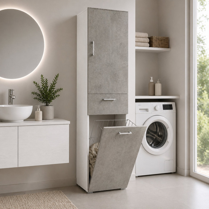 Mobile colonna lavanderia cesto porta biancheria L45xP32xH195 cm LAUNDRYCOMPOS cemento