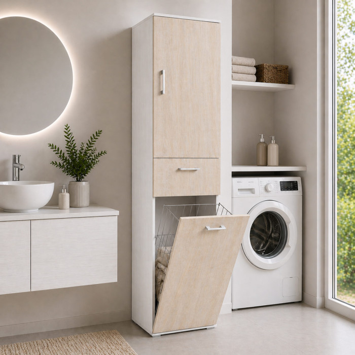 Mobile colonna lavanderia cesto porta biancheria L45xP32xH195 cm LAUNDRYCOMPOS rovere