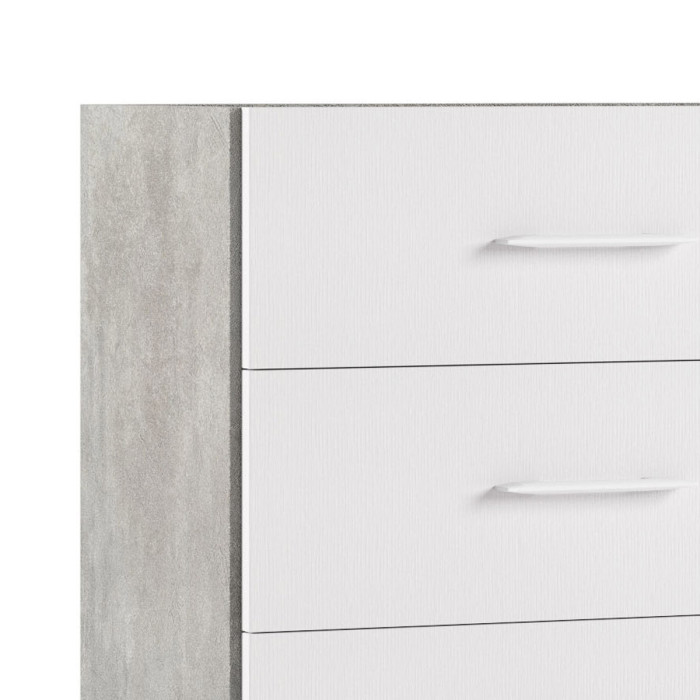 CONTEMPORARY - Cassettiera 4 Cassetti in Legno, Mobile Salvaspazio, Camera, Ufficio o Ingresso - Design Minimal - Bianco/Cemento