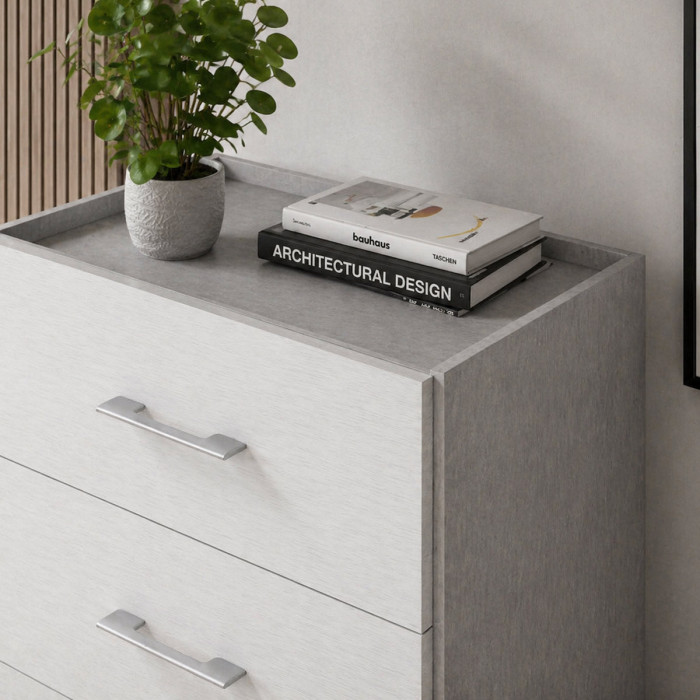 CONTEMPORARY - Cassettiera 4 Cassetti in Legno, Mobile Salvaspazio, Camera, Ufficio o Ingresso - Design Minimal - Bianco/Cemento