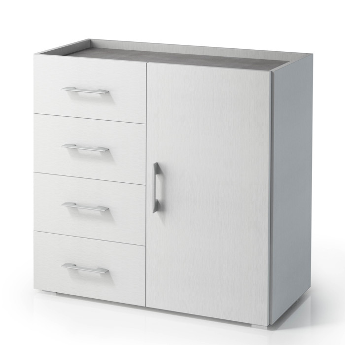 Mobile 4 cassetti 1 anta texture 3d L90xP40xH87 cm CONTEMPORARY Bianco