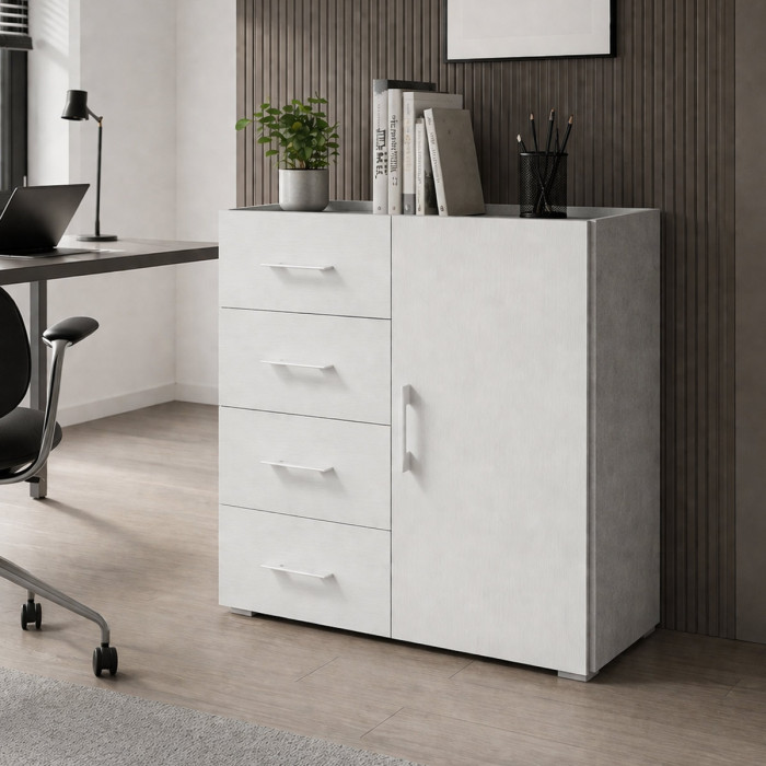 mobile-4-cassetti-1-anta-arredo-casa-studio-L90xP40xH87-cm-contemporary-bianco-frassinato-cemento