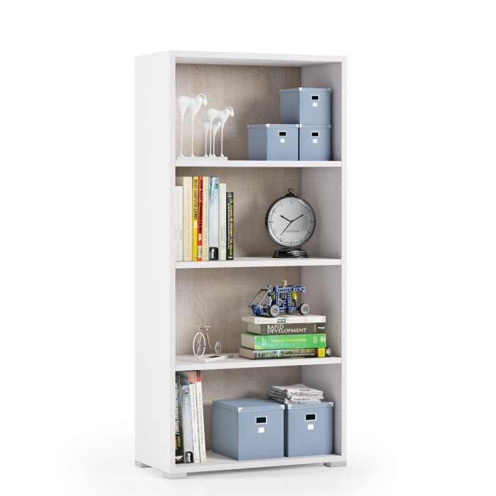 Libreria 4 vani texture 3d L60xP30xH130 cm CONTEMPORARY Bianco/Rovere