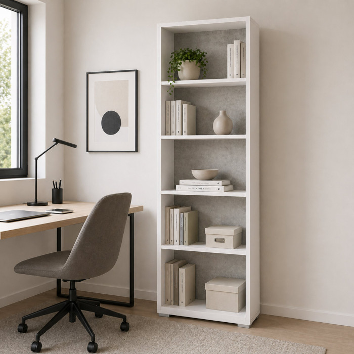 Libreria 5 vani texture 3d L60xP30xH195 cm CONTEMPORARY Bianco/Cemento