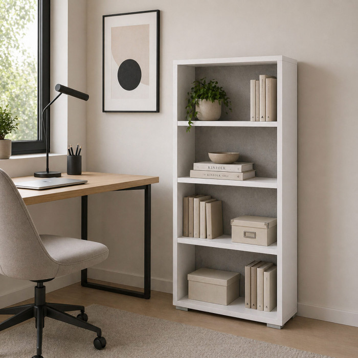 Libreria 4 vani texture 3d L60xP30xH130 cm CONTEMPORARY Bianco/Cemento