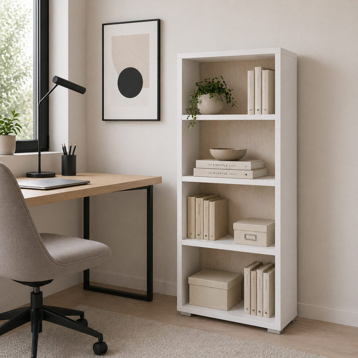 Libreria 4 vani texture 3d L60xP30xH130 cm CONTEMPORARY Bianco/Rovere