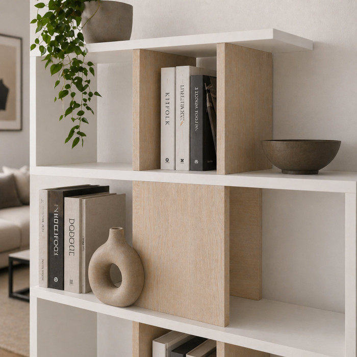 libreria-divisorio-casa-moderna-tetrix-L145xP29xH145-cm-bianco-frassinato-rovere