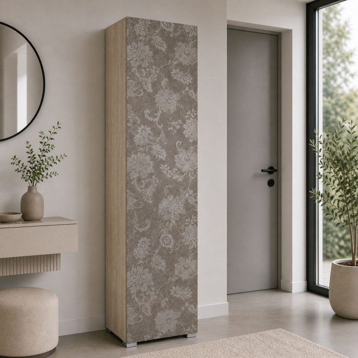 Armadio mobile multiuso 1 anta texture 3d 7 ripiani L50xP30xH182 cm MILLEUSI Olmo/Fiore