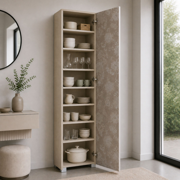 Armadio mobile multiuso 1 anta texture 3d 7 ripiani L50xP30xH182 cm MILLEUSI Olmo/Fiore
