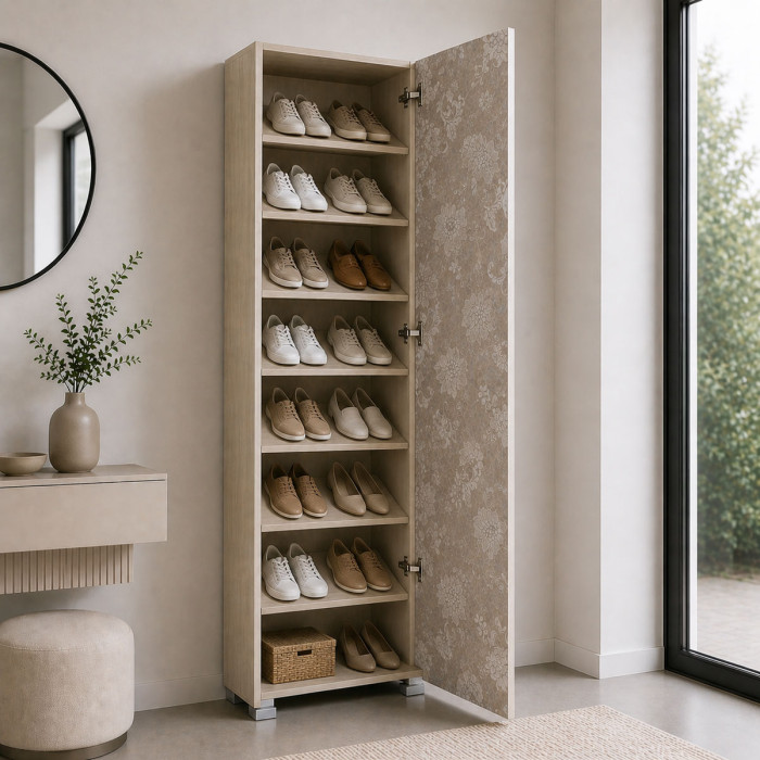 Armadio mobile multiuso 1 anta texture 3d 7 ripiani L50xP30xH182 cm MILLEUSI Olmo/Fiore