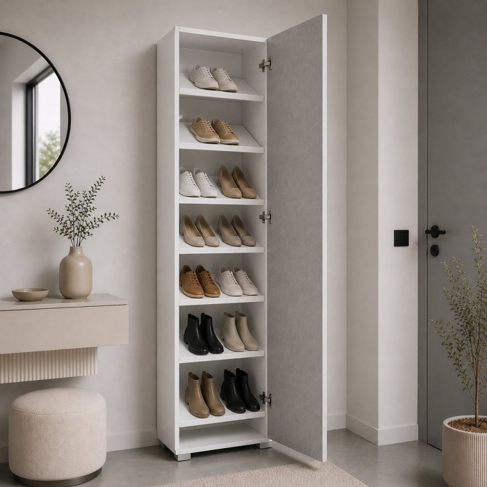 Armadio scarpiera mobile multiuso 1 anta texture 3d 7 ripiani L50xP30xH182 cm MILLEUSI Bianco/Cemento