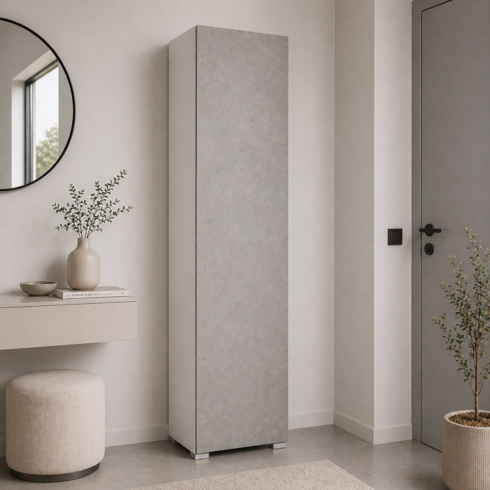 Armadio scarpiera mobile multiuso 1 anta texture 3d 7 ripiani L50xP30xH182 cm MILLEUSI Bianco/Cemento