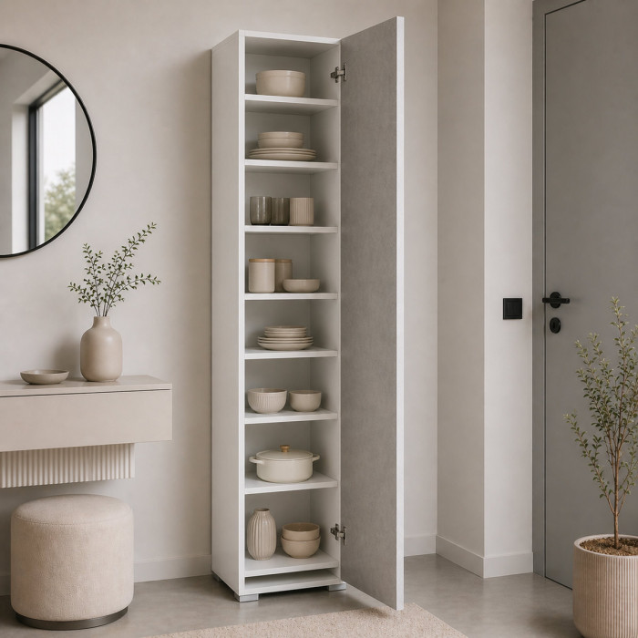 Armadio scarpiera mobile multiuso 1 anta texture 3d 7 ripiani L50xP30xH182 cm MILLEUSI Bianco/Cemento