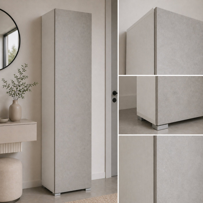 Armadio scarpiera mobile multiuso 1 anta texture 3d 7 ripiani L50xP30xH182 cm MILLEUSI Bianco/Cemento