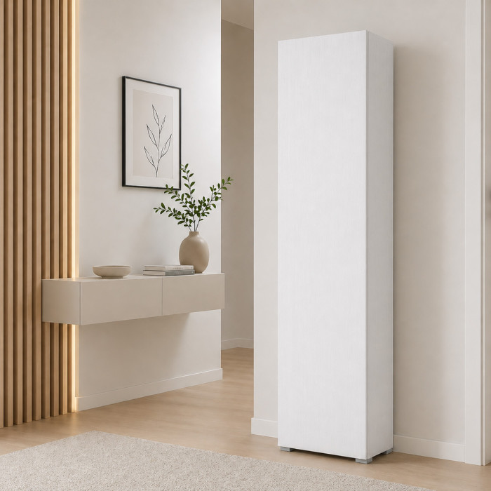 Armadio scarpiera mobile multiuso 1 anta texture 3d 7 ripiani L50xP30xH182 cm MILLEUSI Bianco frassinato