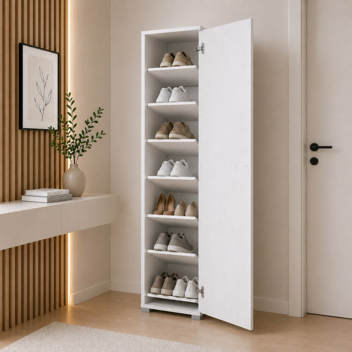 Armadio scarpiera mobile multiuso 1 anta texture 3d 7 ripiani L50xP30xH182 cm MILLEUSI Bianco frassinato