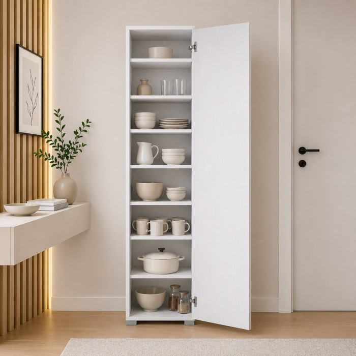 Armadio scarpiera mobile multiuso 1 anta texture 3d 7 ripiani L50xP30xH182 cm MILLEUSI Bianco frassinato