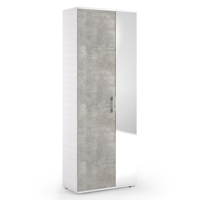 Armadio multiuso scarpiera 2 ante texture 4 ripiani L72xP37xH195 cm COMPOS Bianco/Cemento con specchio