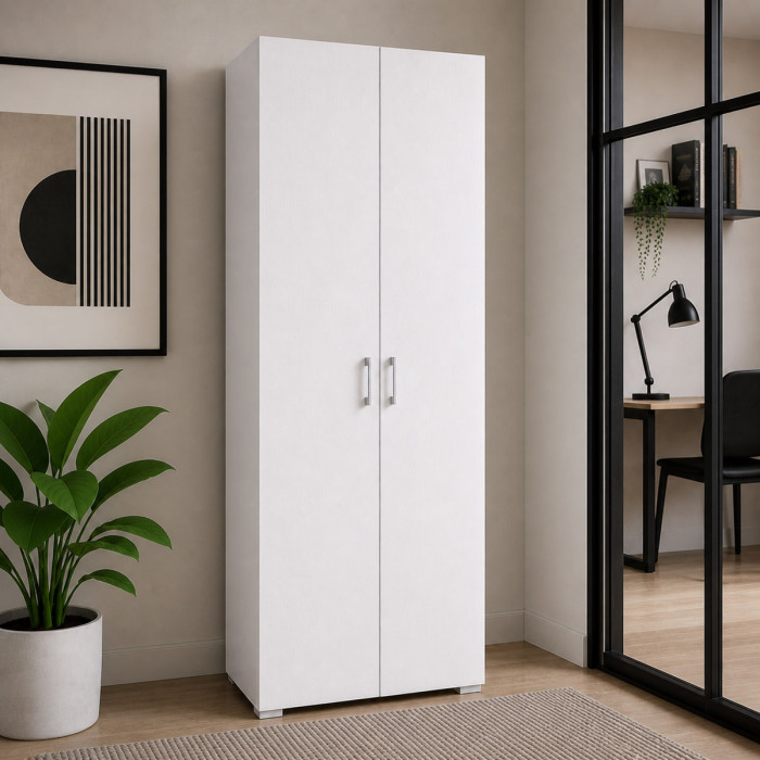 armadio multiuso scarpiera 2 ante texture 6 ripiani e cassetto L73xP35xH195 cm COMPOS Bianco