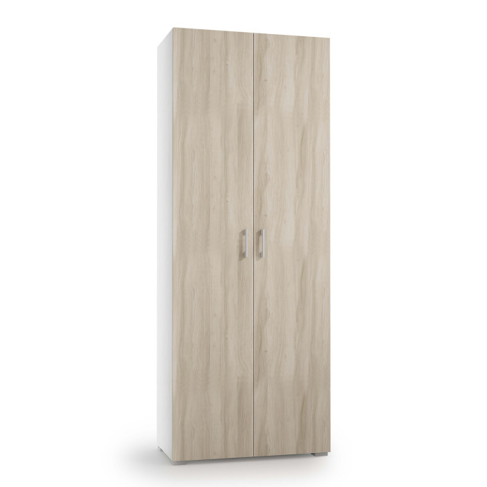 armadio multiuso scarpiera 2 ante texture 6 ripiani e cassetto L73xP35xH195 cm COMPOS Bianco - olmo
