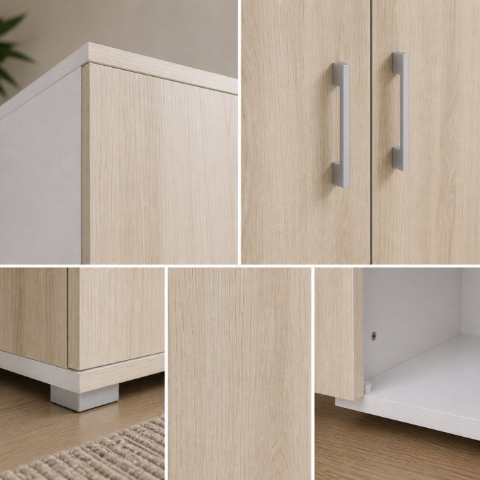 armadio multiuso scarpiera 2 ante texture 6 ripiani e cassetto L73xP35xH195 cm COMPOS Bianco - olmo
