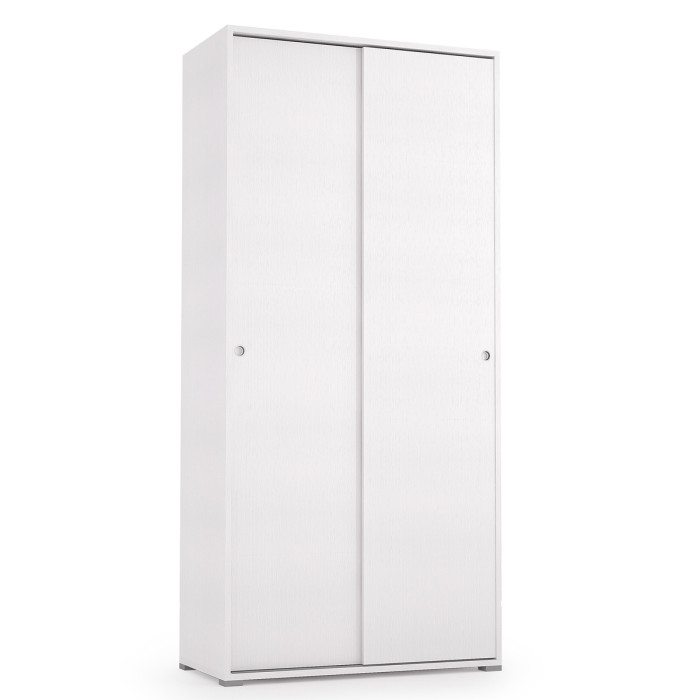 Armadio multiuso 2 ante scorrevoli 4 ripiani interni ideale per casa e ufficio L90xP45xH195 cm SLIDE Bianco frassinato