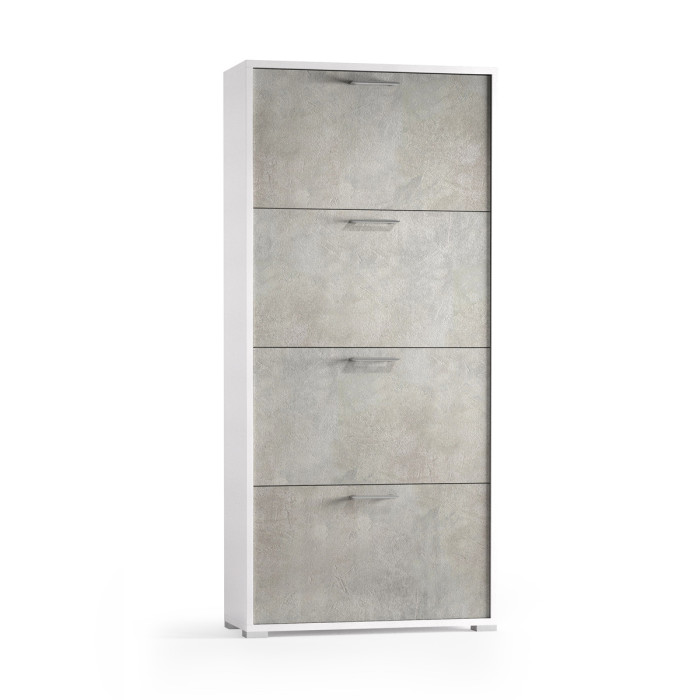 Mobile scarpiera 4 ante a ribalta doppio contenitore 24 paia L67xP28xH147 cm  Bianco Frassinato/Cemento