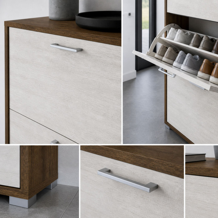 Mobile scarpiera 4 ante a ribalta doppio contenitore 24 paia L67xP28xH147 cm  Rovere scuro - Larice