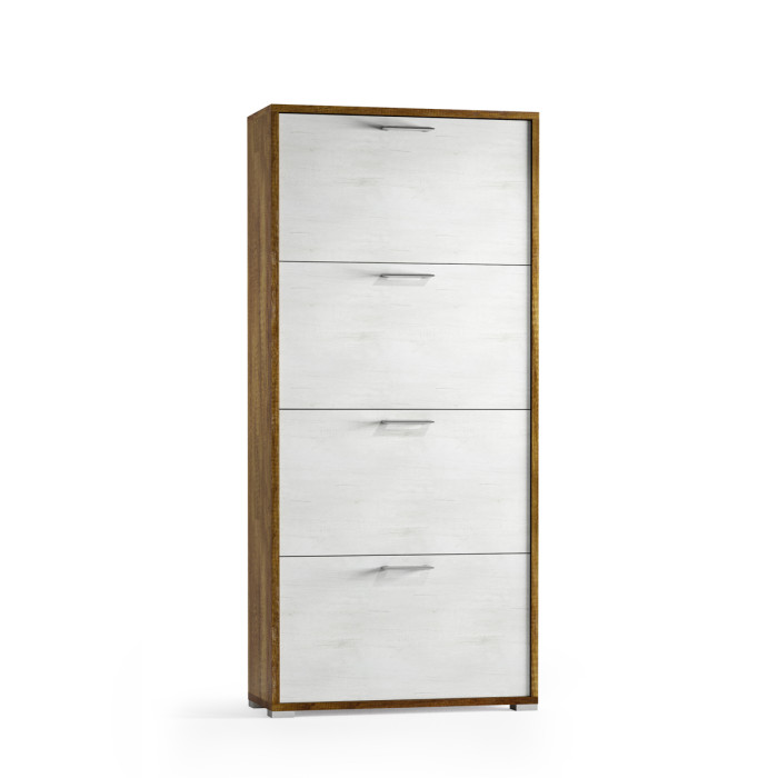 Mobile scarpiera 4 ante a ribalta doppio contenitore 24 paia L67xP28xH147 cm  Rovere scuro - Larice