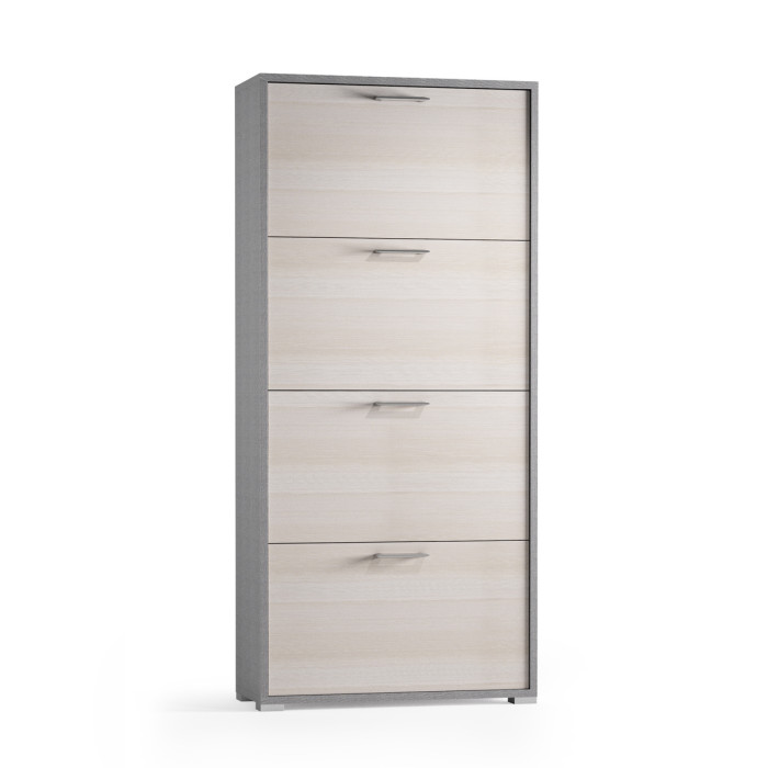 Mobile scarpiera 4 ante a ribalta doppio contenitore 24 paia L67xP28xH147 cm Tessuto grigio e Larice