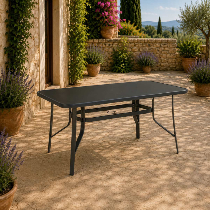 tavolo da giardino Ramirez Martinez rettangolare in acciaio antracite con piano in vetro