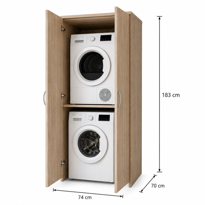 Mobile armadio lavanderia colonna porta lavatrice e asciugatrice con ante PRIME rovere well