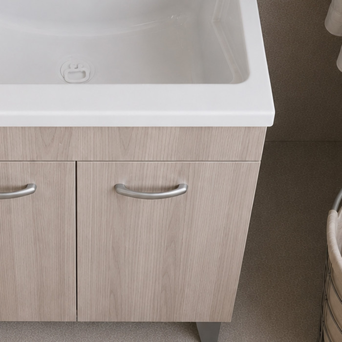 Mobile lavatoio lavanderia per interno in legno 2 ante L60 x P60 x H88 cm vasca in resina Olmo Perla