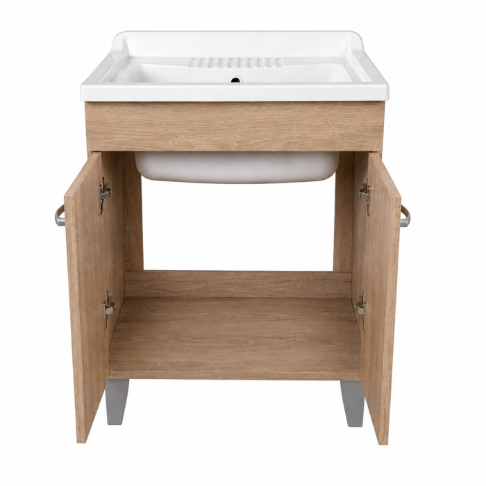Mobile lavatoio lavanderia per interno in legno 2 ante L60 x P60 x H88 cm vasca in resina Rovere Well